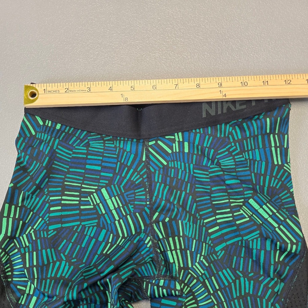 Nike Pro Womens M Cropped Leggings Green Blue Pattern Mesh Compression - Picture 3 of 9